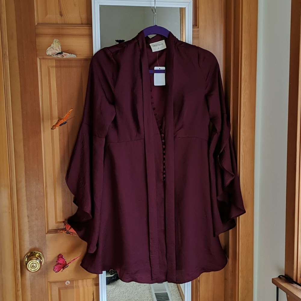 Vestique Cranberry Bell-Sleeve Dress